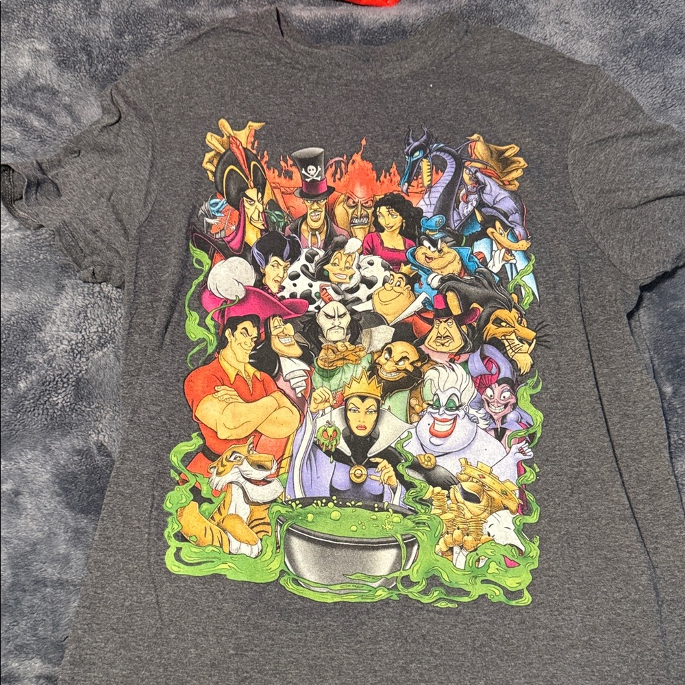 Gray T-Shirt with Colorful Cartoon Characters